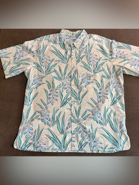 reyn spooner Other - reyn spooner Beige Button-Up Shirt with Teal Leaf Print XXL